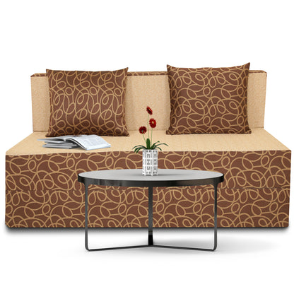 Adorn India Easy Three Seater Sofa Cum Bed Poly Cotton (Brown & Beige) (4 x 6)
