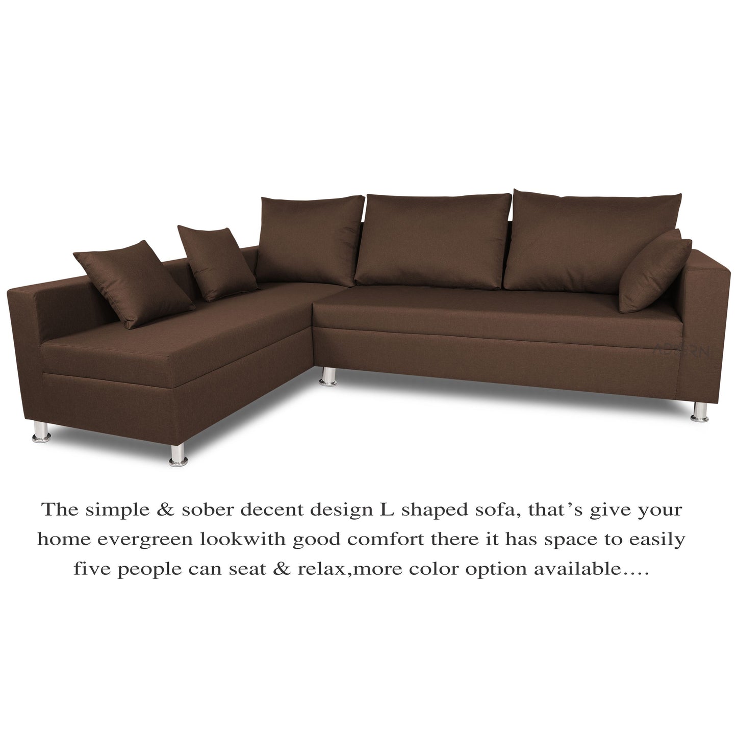 Adorn India Straight Line L Shape 5 Seater Sofa Set Left Side Handle(Brown)