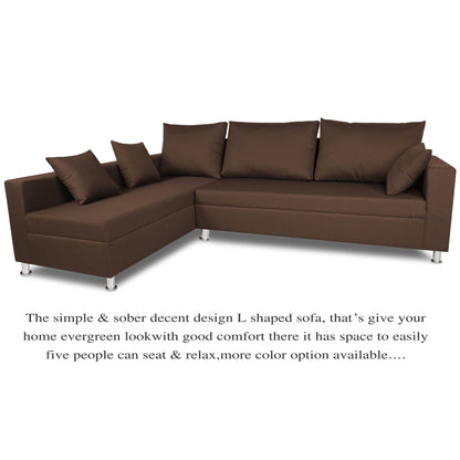 Adorn India Straight Line L Shape 5 Seater Sofa Set Left Side Handle(Brown)