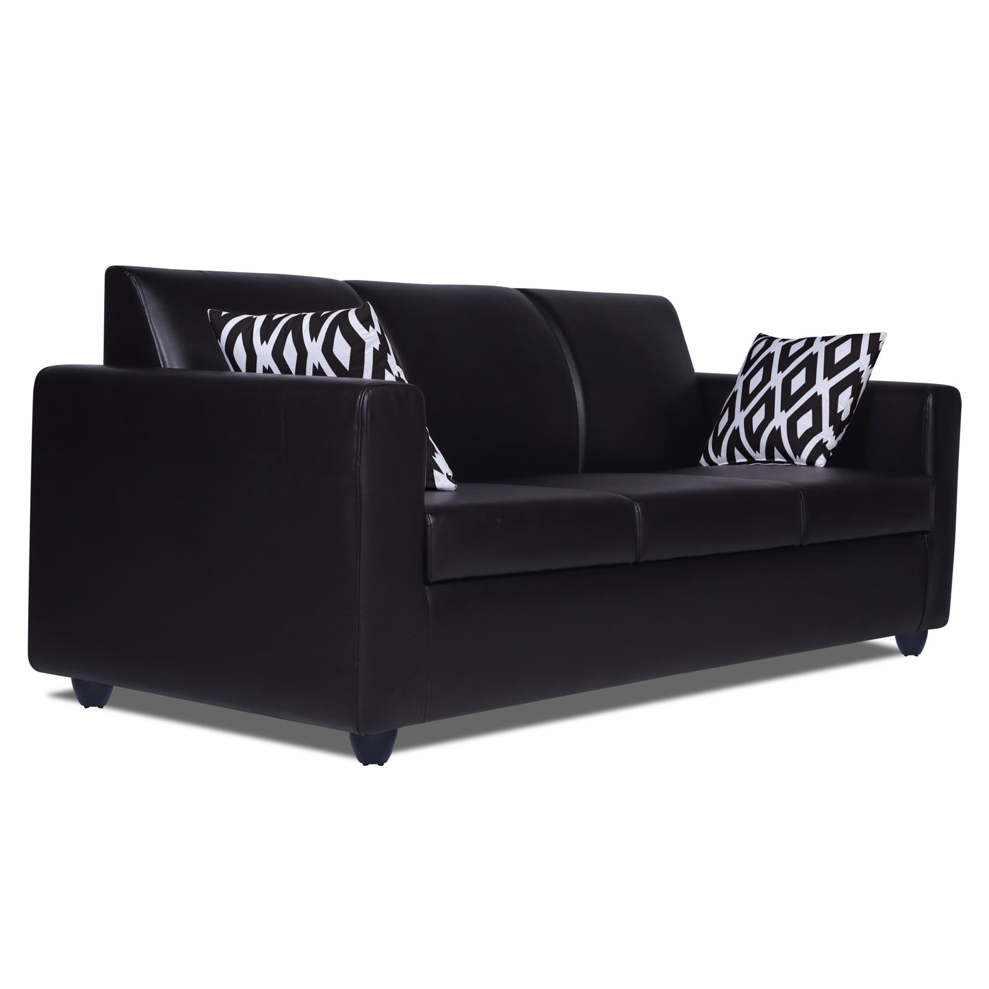 Adorn India Monteno Leatherette 3 Seater Sofa (Black) (3 Year Warranty)
