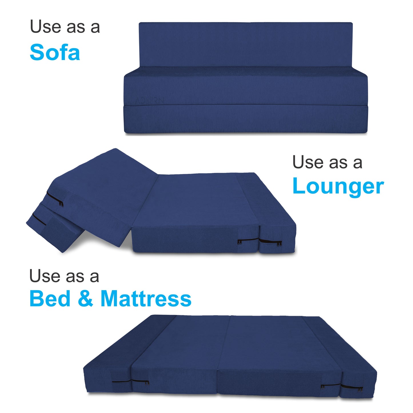 Adorn India Easy Treno 3 Seater Sofa Cum Bed Sit & Sleep Perfect for Guest, Colour Blue, 5'x6', (1 Year Warranty)