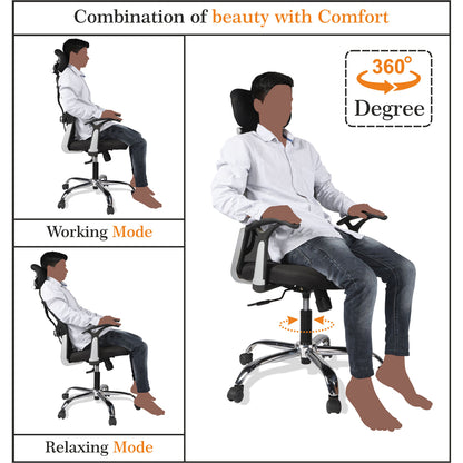 Adorn India Marvel Adjustable High Back Breathable Mesh, Rubberwood Office Executive Ergonomic Chair (Black)