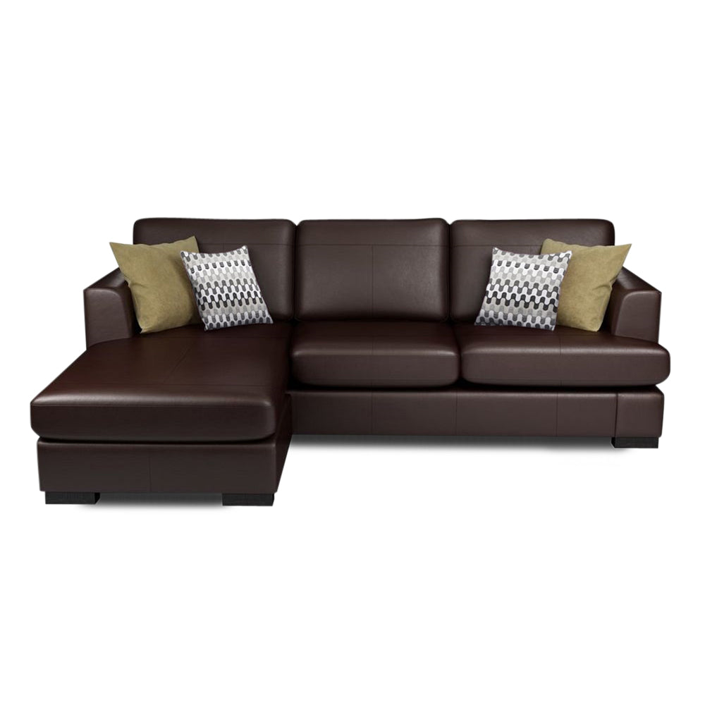 Adorn India Tiverton 6 Seater Corner Sofa Leatherette Left Hand Side (Brown)