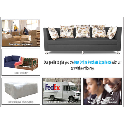 Adorn India Alica 3 Seater Sofa (Dark Grey), Wood, Foam