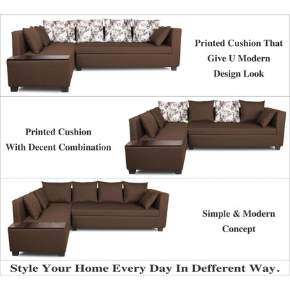 Adorn India Mclain L Shape 6 Seater Sofa (Left Side Handle)(Brown)