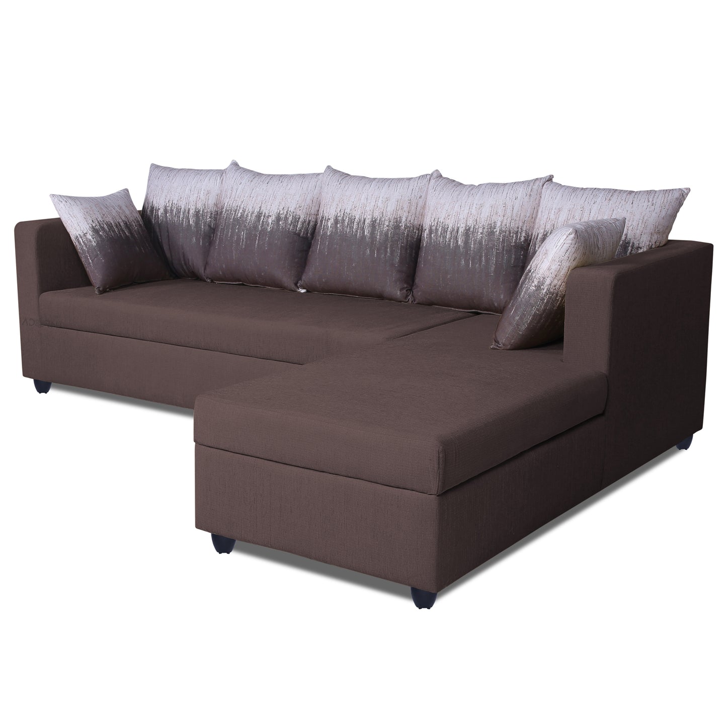 Adorn India Zink Straight line L Shape 6 Seater Sofa Wave Cushion (Brown)