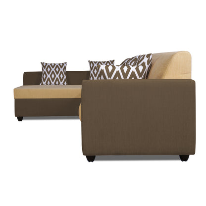 Adorn India Rio Highback L Shape 6 Seater Sofa Set (Left Hand Side) (Brown & Beige) (3 Year Warranty)