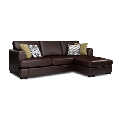 Adorn India Tiverton 6 Seater Corner Sofa Leatherette Right Hand Side (Brown)