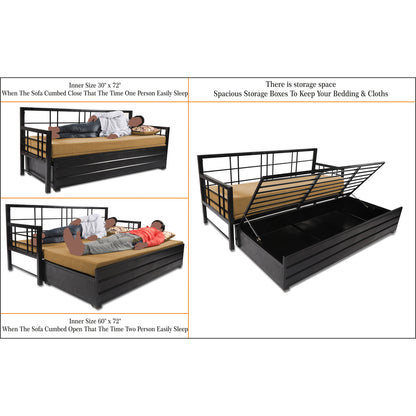 Adorn India Polar Black Metal Three Seater Sofa Cum Bed with Storage (6 x 5) (Beige)