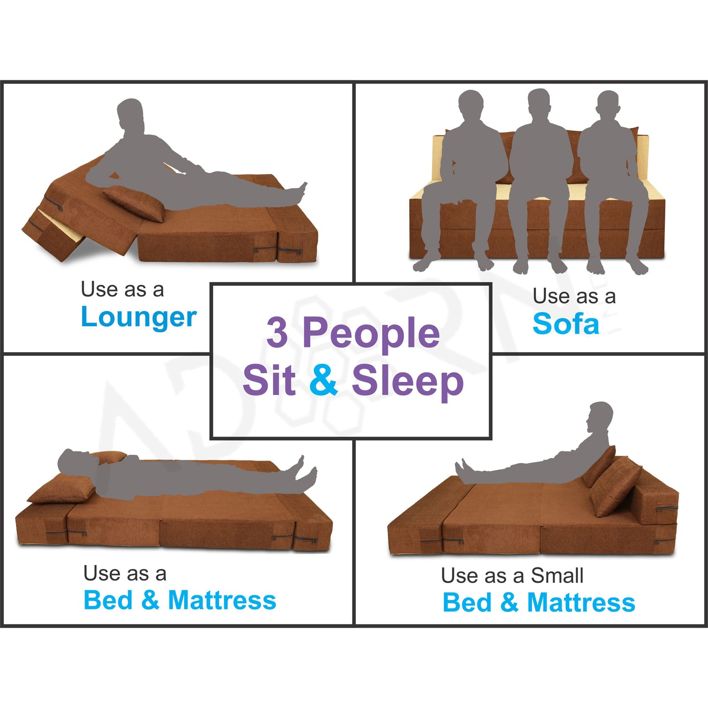 Adorn india Easy Three Seater Sofa Cum Bed(Brown & Beige) 6'x6'