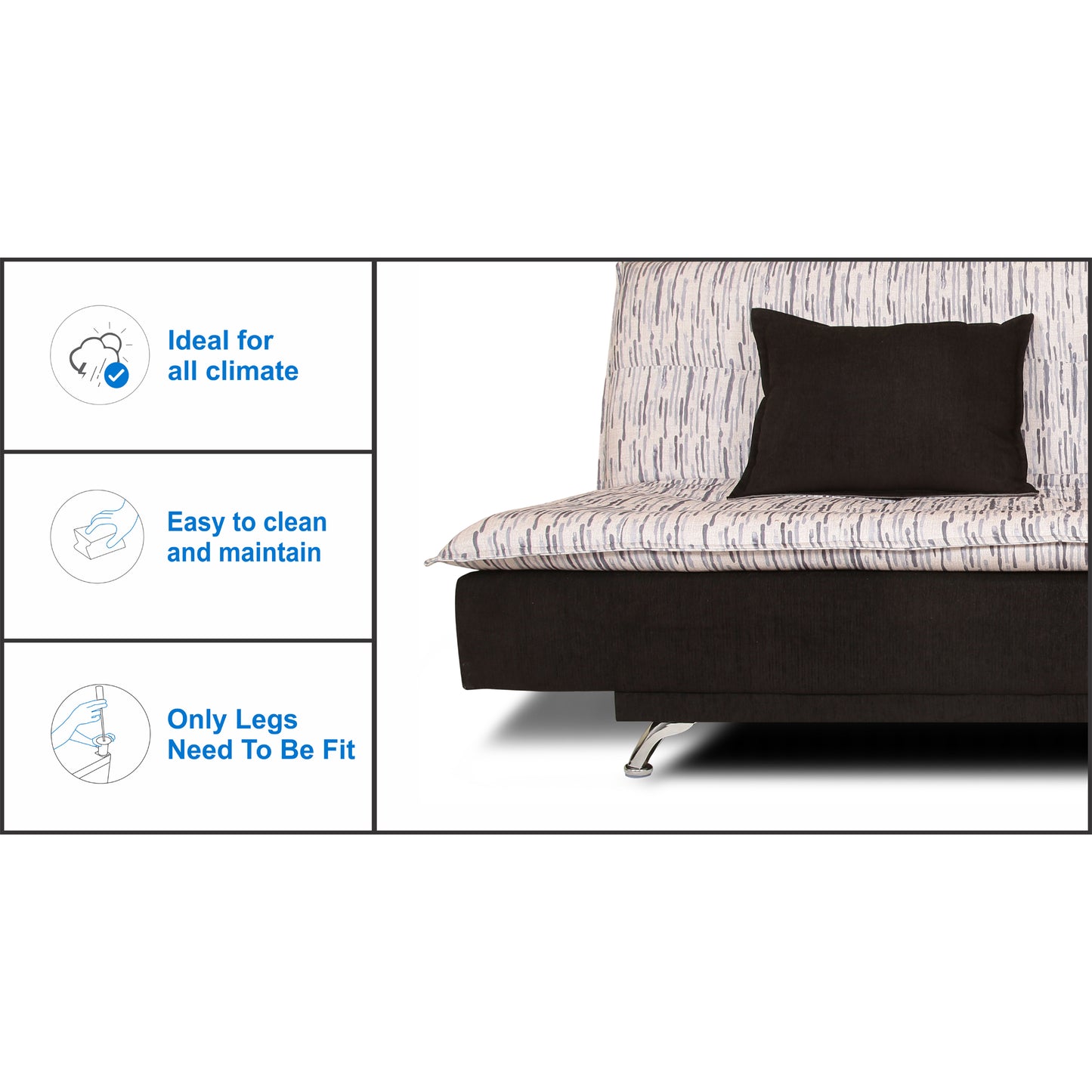 Adorn India Lancia 3 Seater Sofa Cum Bed Digitel Print (Grey & Black)