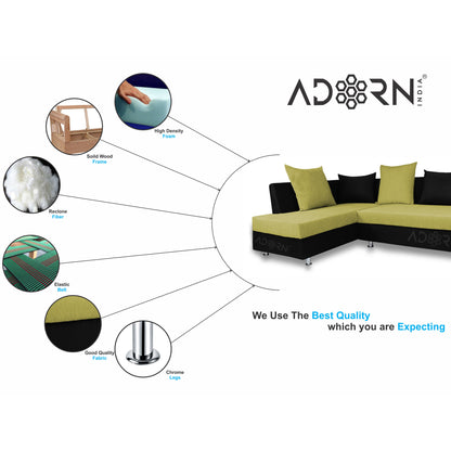 Adorn India Adillac 5 Seater Corner Sofa(Left Side Handle)(Green & Black)