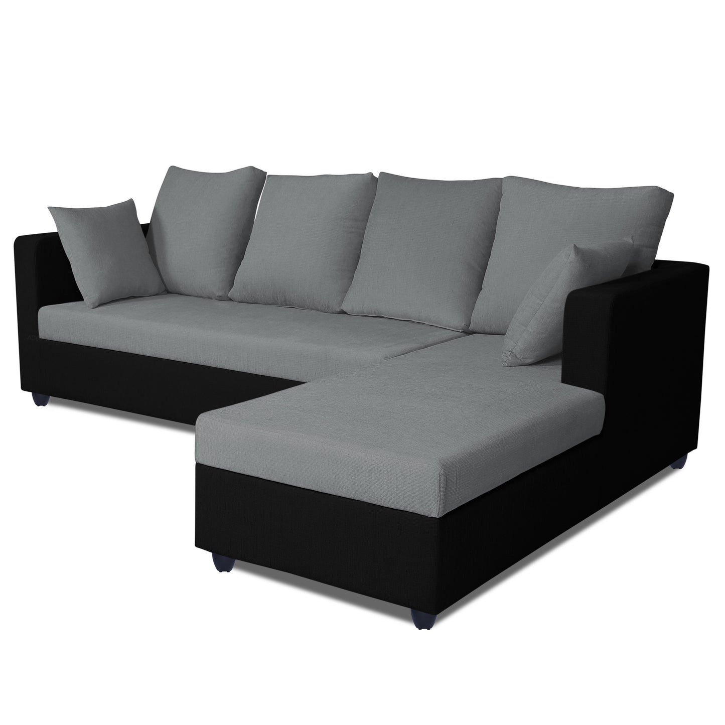 Adorn India Zink Straight line L Shape 6 Seater Sofa Plain Cushion (Grey & Black)