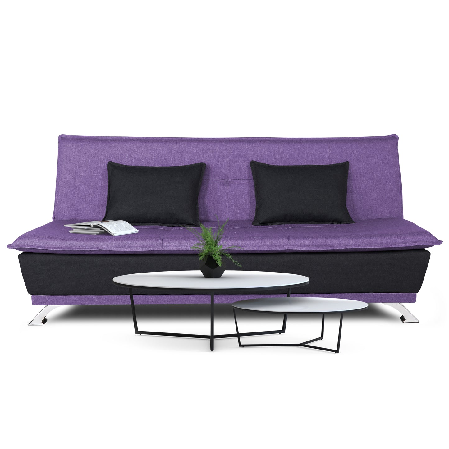 Adorn India Exclusive Two Tone Arden 4 Seater Sofa Cum Bed 4 x 6 (Dark Purple & Black) (3 Year Warranty)