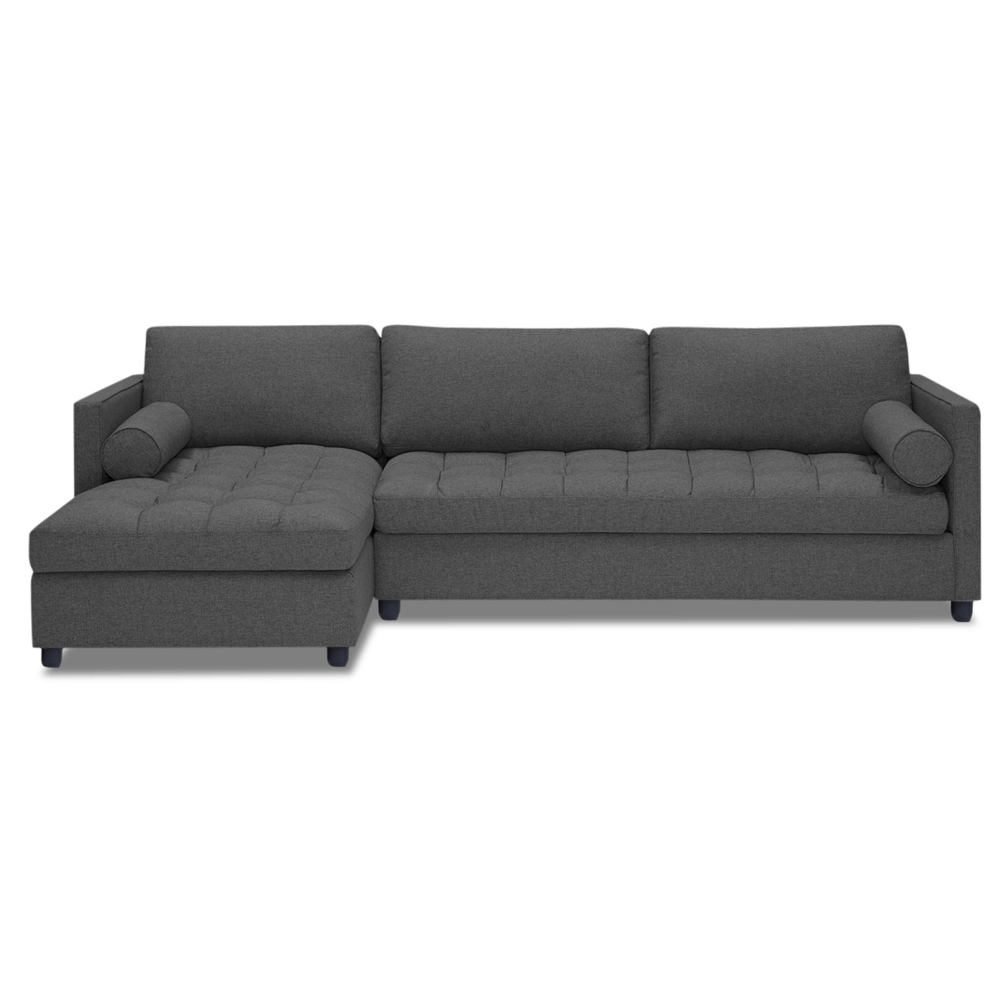 Adorn India Alexander L Shape 7 Seater Sofa Set with Ottoman Puffy LHS (Dark Grey) (3 Year Warranty)