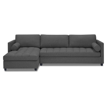 Adorn India Alexander L Shape 7 Seater Sofa Set with Ottoman Puffy LHS (Dark Grey) (3 Year Warranty)