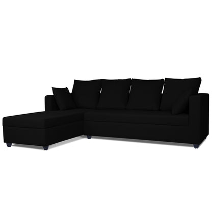Adorn India Zink Straight line L Shape 5 Seater Sofa Plain Cushion (Left Side Handle)(Black), Wood, Foam