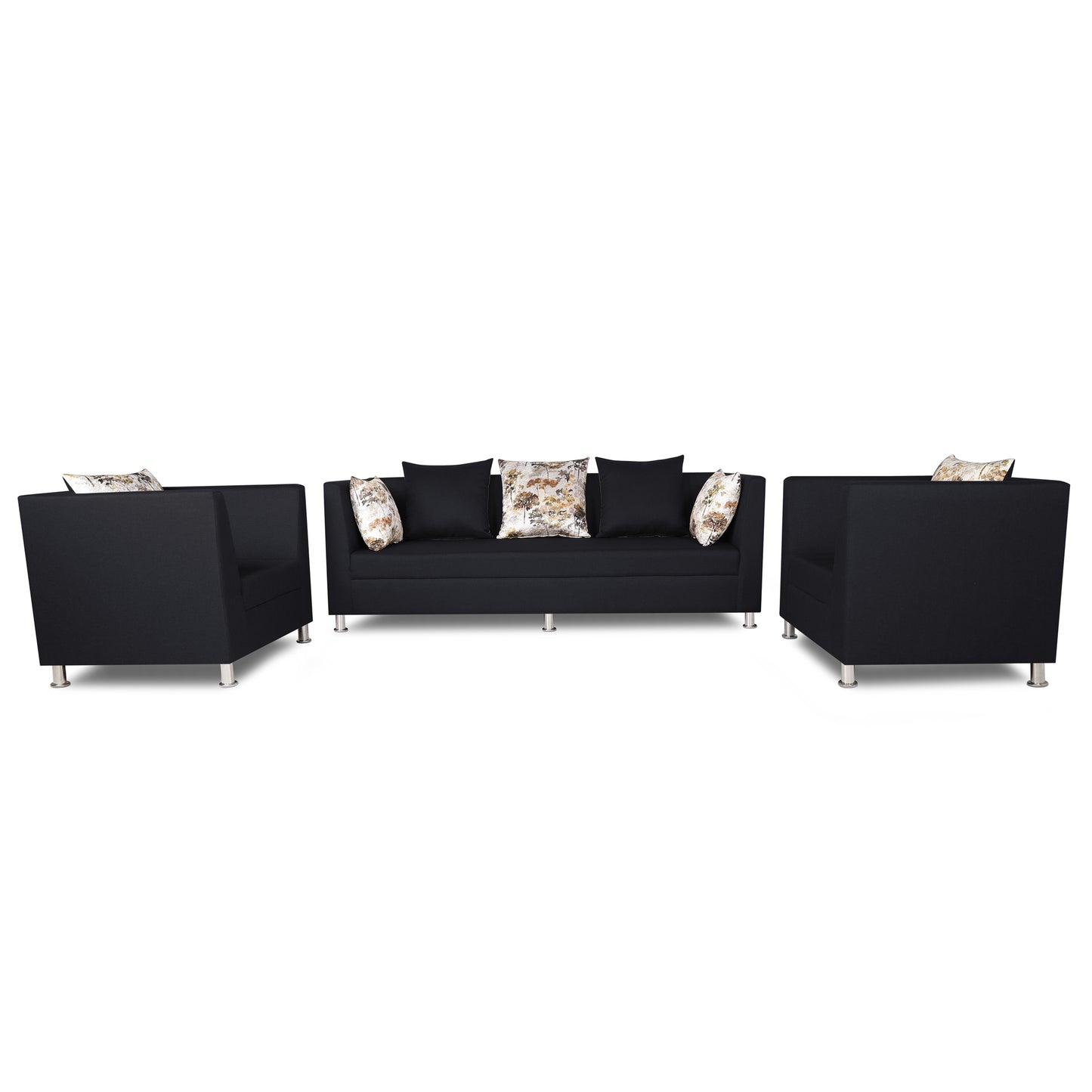 Adorn India Alica 3-1-1 5 Seater Sofa Set(Black)