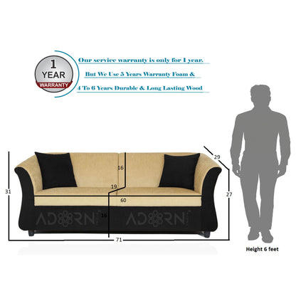 Adorn India Acura 3 Seater Sofa(Beige & Black)