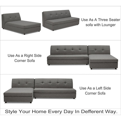 Adorn India Atlas Wood Modular Sofa Set (Light Grey) (3 Year Warranty)