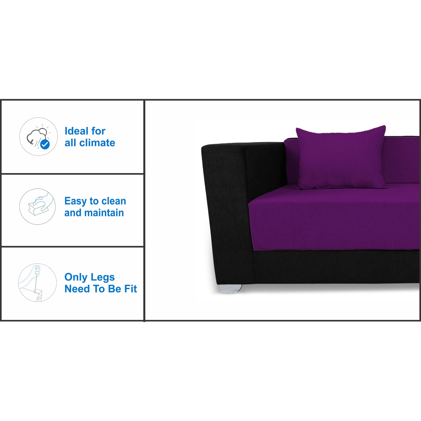 Adorn India Almond 3 Seater Sofa cumbed(Dark Purple & Black)