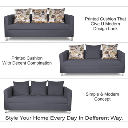 Adorn India Alita 3 Seater Compact Sofa (Dark Grey)
