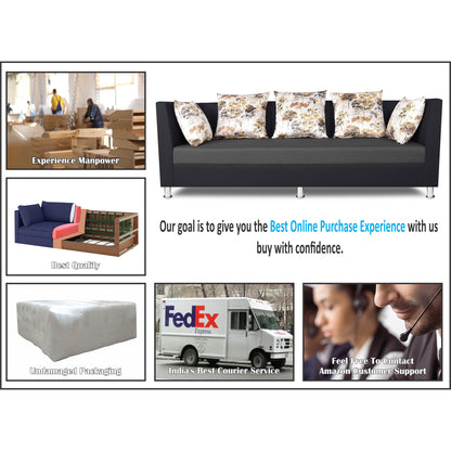 Adorn India Exclusive Two Tone Alica 3-1-1 Five Seater Sofa Set (Dark Grey & Black), Wood, Foam