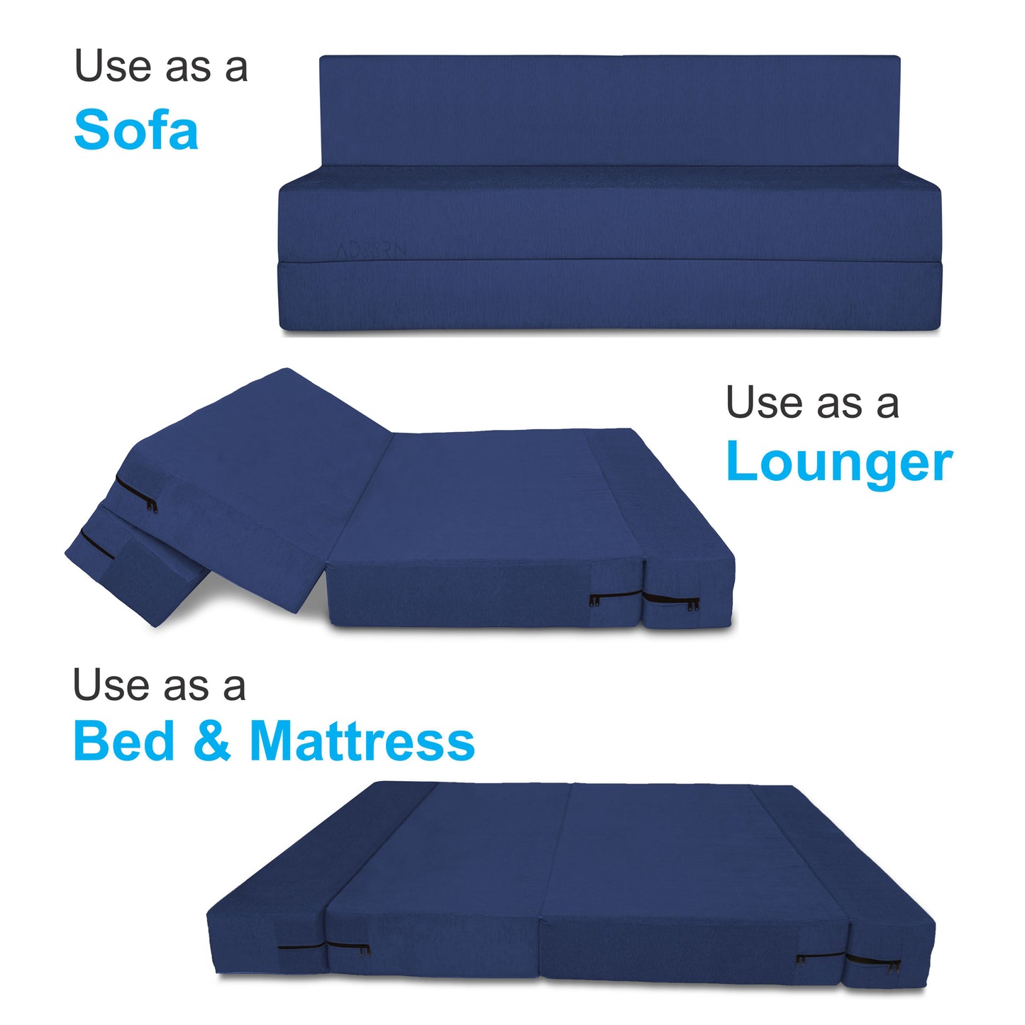 Adorn India Easy Treno 3 Seater Sofa Cum Bed Sit & Sleep Perfect for Guest, Colour Blue, 6'x6'