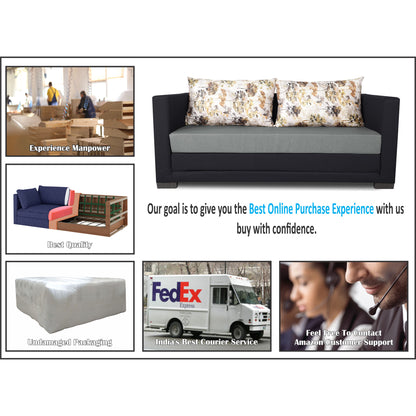 Adorn India Exclusive Two Tone Straight Line Three Seater Sofa Cum Bed (Black & Grey)