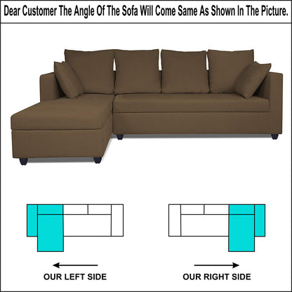 Adorn India Zink Straight line L Shape 6 Seater Sofa Plain Cushion (Left Side Handle)(Camel)