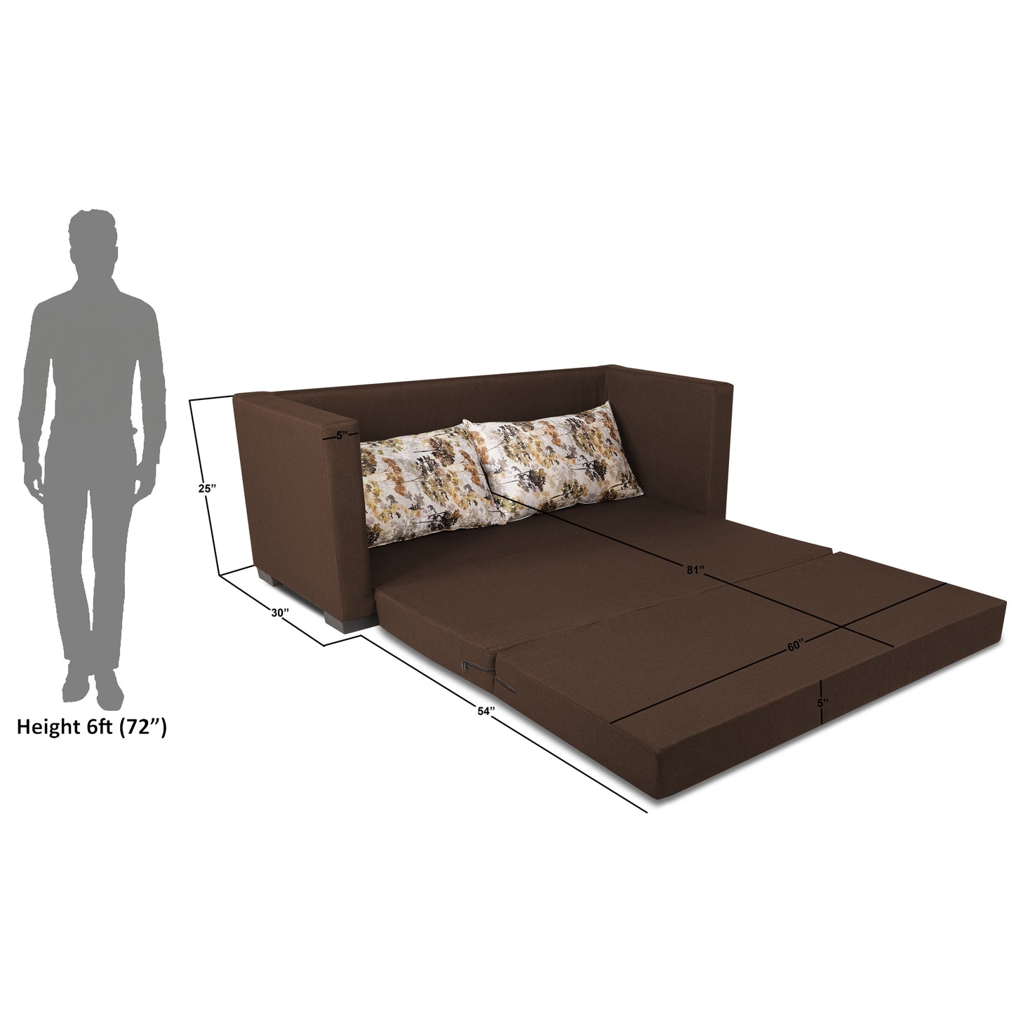 Adorn India Straight line 3 Seater Sofa Cum Bed (Brown), Wood, Foam
