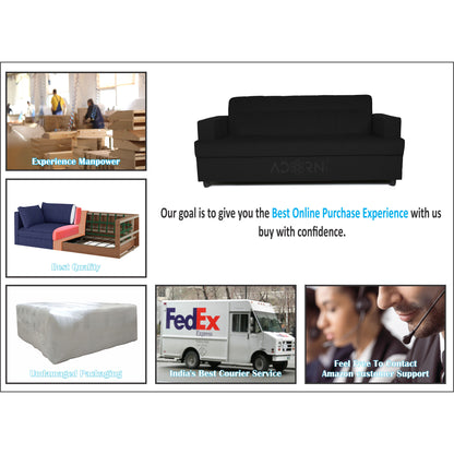Adorn India Aleena 3 Seater Sofa(Black)