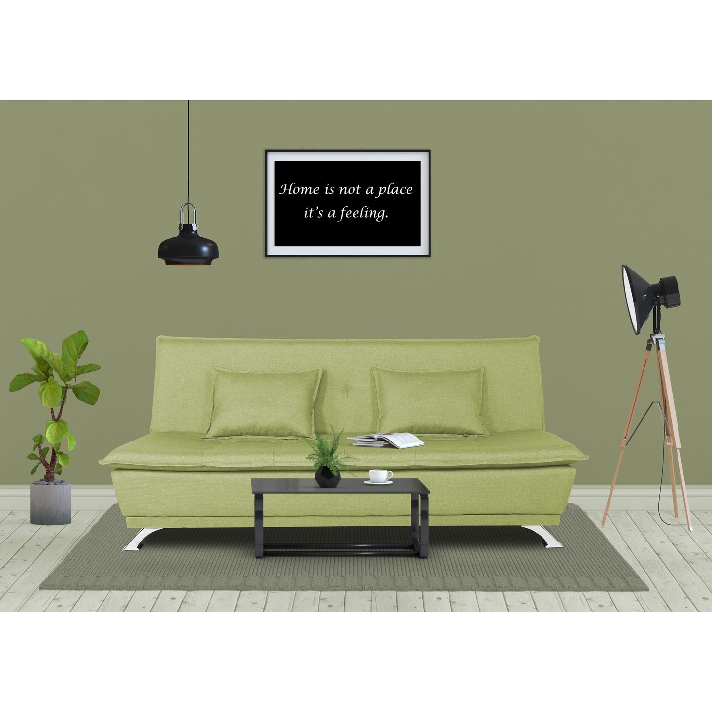 Adorn India Arden 3 Seater Sofa Cum Bed Fabric (Green)