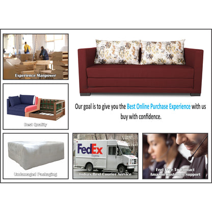 Adorn India Straight line 3 Seater Sofa Cum Bed (Maroon), Wood, Foam
