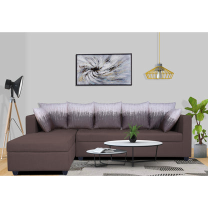 Adorn India Zink Straight line L Shape 6 Seater Sofa Wave Cushion (Left Side Handle)(Brown)