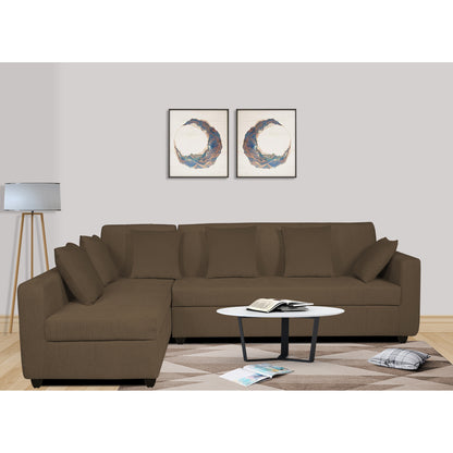 Adorn India Rio Decent L Shape 6 Seater Corner Sofa Set Left Side Handle (Brown) (3 Year Warranty)