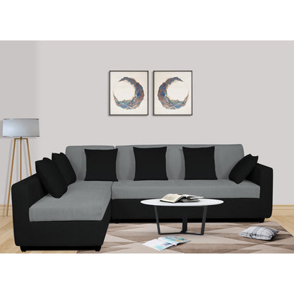 Adorn India Rio Decent L Shape 6 Seater Left Side Handle Corner Sofa Set (Grey and Black) (3 Year Warranty)