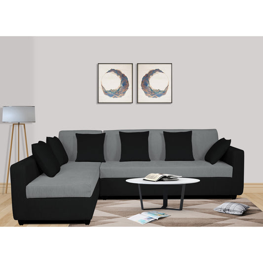 Adorn India Rio Decent L Shape 6 Seater Left Side Handle Corner Sofa Set (Grey and Black) (3 Year Warranty)