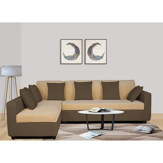 Adorn India Rio Decent L Shape 6 Seater Corner Sofa Set Left Side Handle (Brown and Beige) (3 Year Warranty)