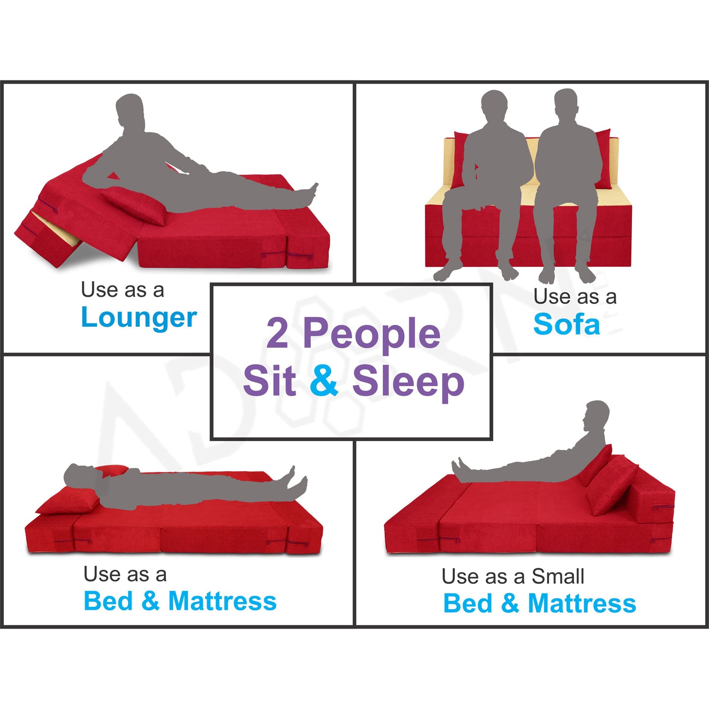 Adorn india Easy Two Seater Sofa Cum Bed (Red & Beige) 4'x6'