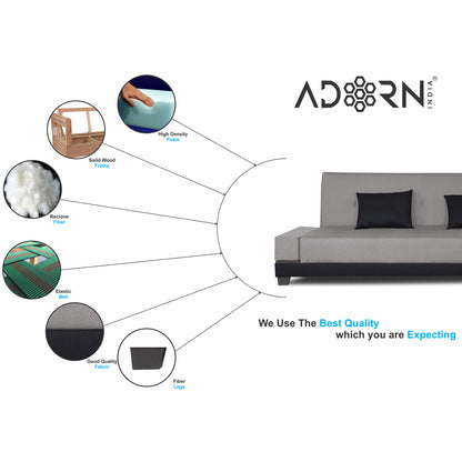 Adorn India Exclusive Two Tone Blake Three Seater Sofa Cum Bed (Light Grey & Black), Wood, Foam