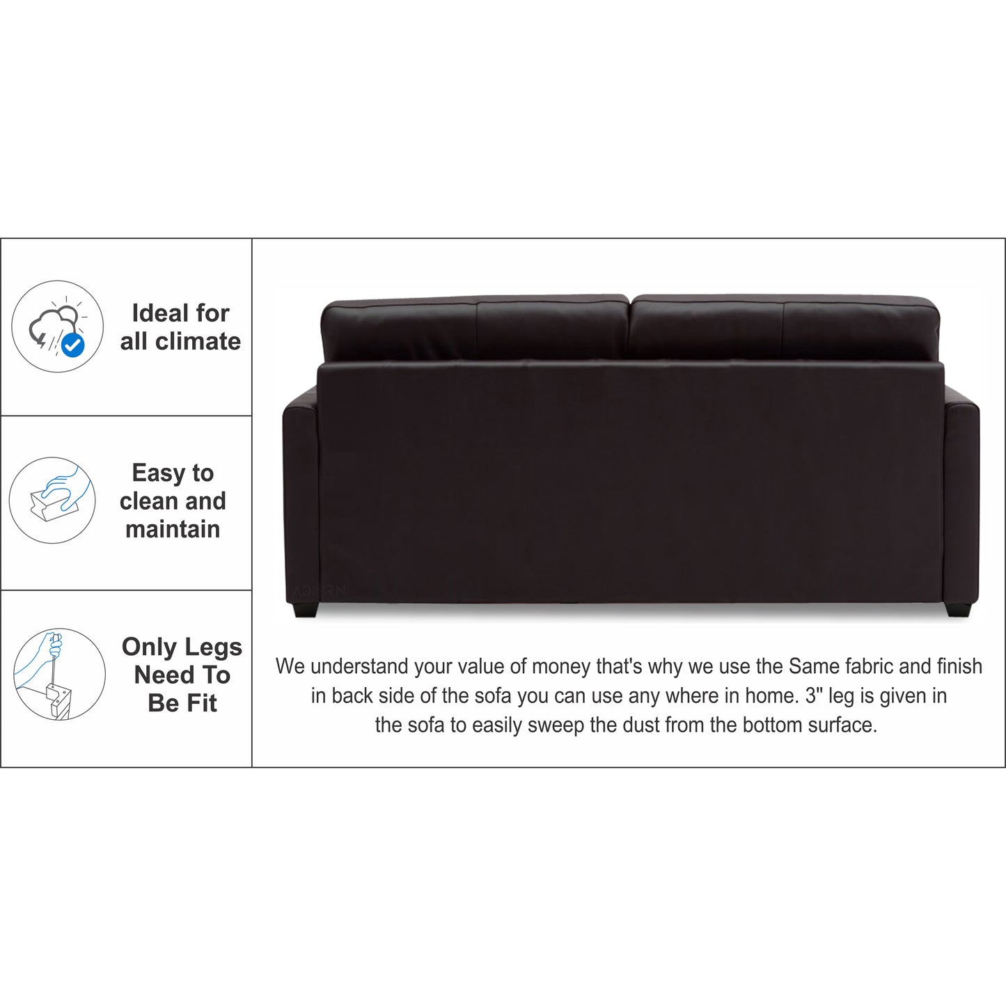 Adorn India Exclusive Flavio Leatherette Three Seater Sofa (Brown)