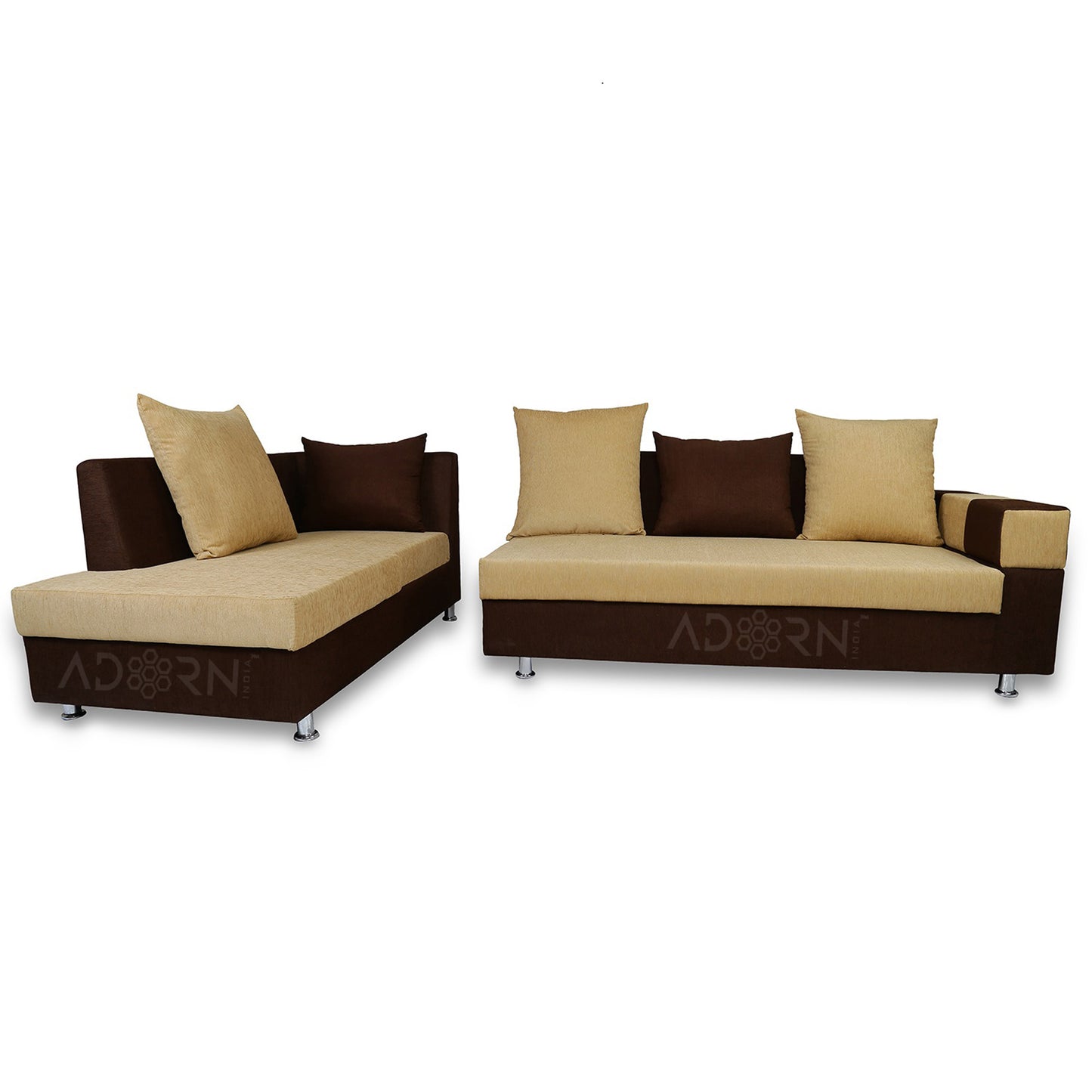 Adorn India Adillac 5 Seater Corner Sofa(Left Side Handle)(Brown & Beige), Wood, Foam