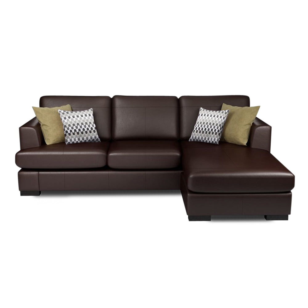 Adorn India Tiverton 6 Seater Corner Sofa Leatherette Right Hand Side (Brown)