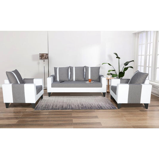 Adorn India Ashley Stripes Leatherette Fabric 3-1-1 Five Seater Sofa Set (Grey & White) (3 Year Warranty)