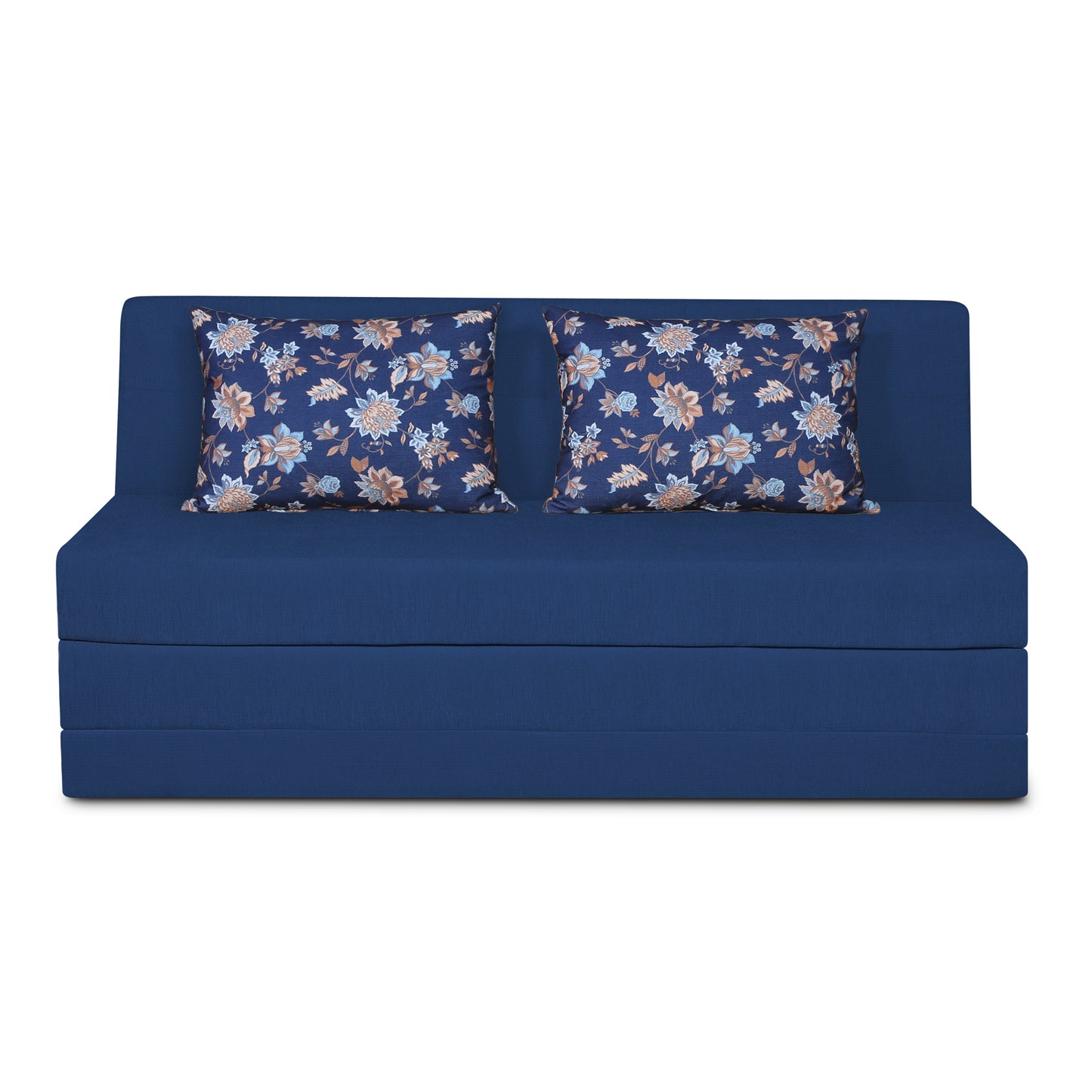 Adorn India Easy Highback Three Seater Sofa Cum Bed Floral 6' x 6' (Blue) (1 Year Warranty)