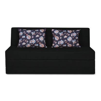 Adorn India Easy Highback Three Seater Sofa Cum Bed Floral 6' x 6' (Black) (1 Year Warranty)