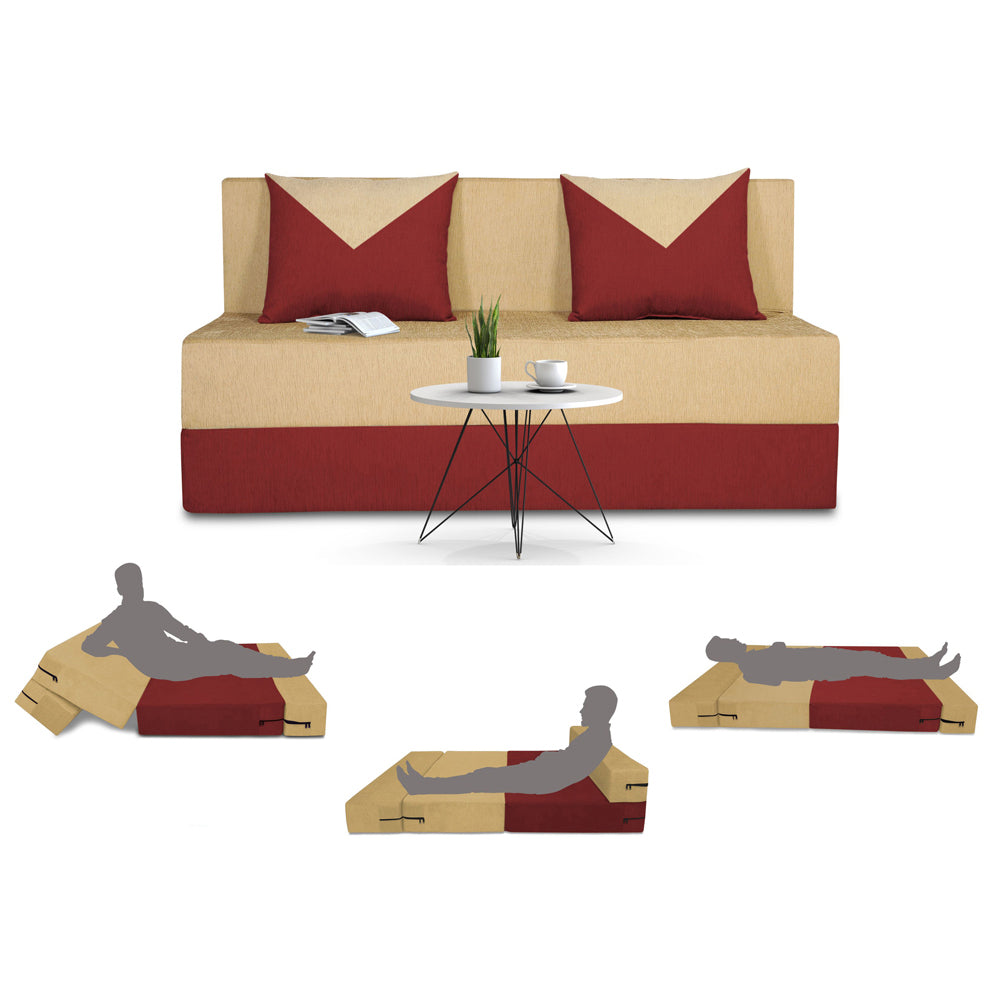 Adorn India Easy Boom 2 Seater Sofa Cum Bed 4 x 6 (Maroon & Beige) (1 Year Warranty)