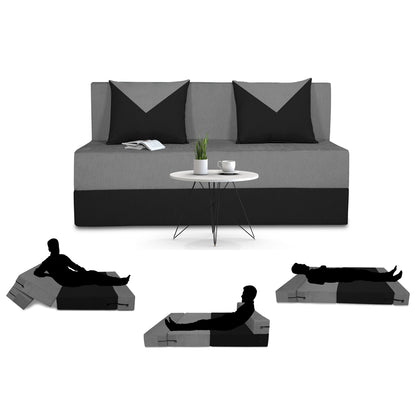 Adorn India Foam Easy Boom 2 Seater Sofa Cum Bed 4 X 6 (Grey & Black) (1 Year Warranty)