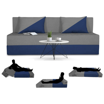 Adorn India Foam Easy Desmond 4 Seater Sofa Cum Bed 6 X 6 (Blue & Grey) (1 Year Warranty)